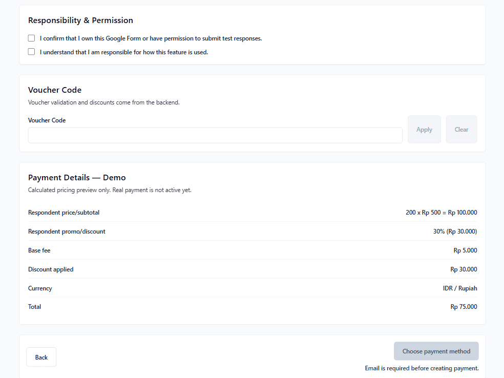 Submit product screen